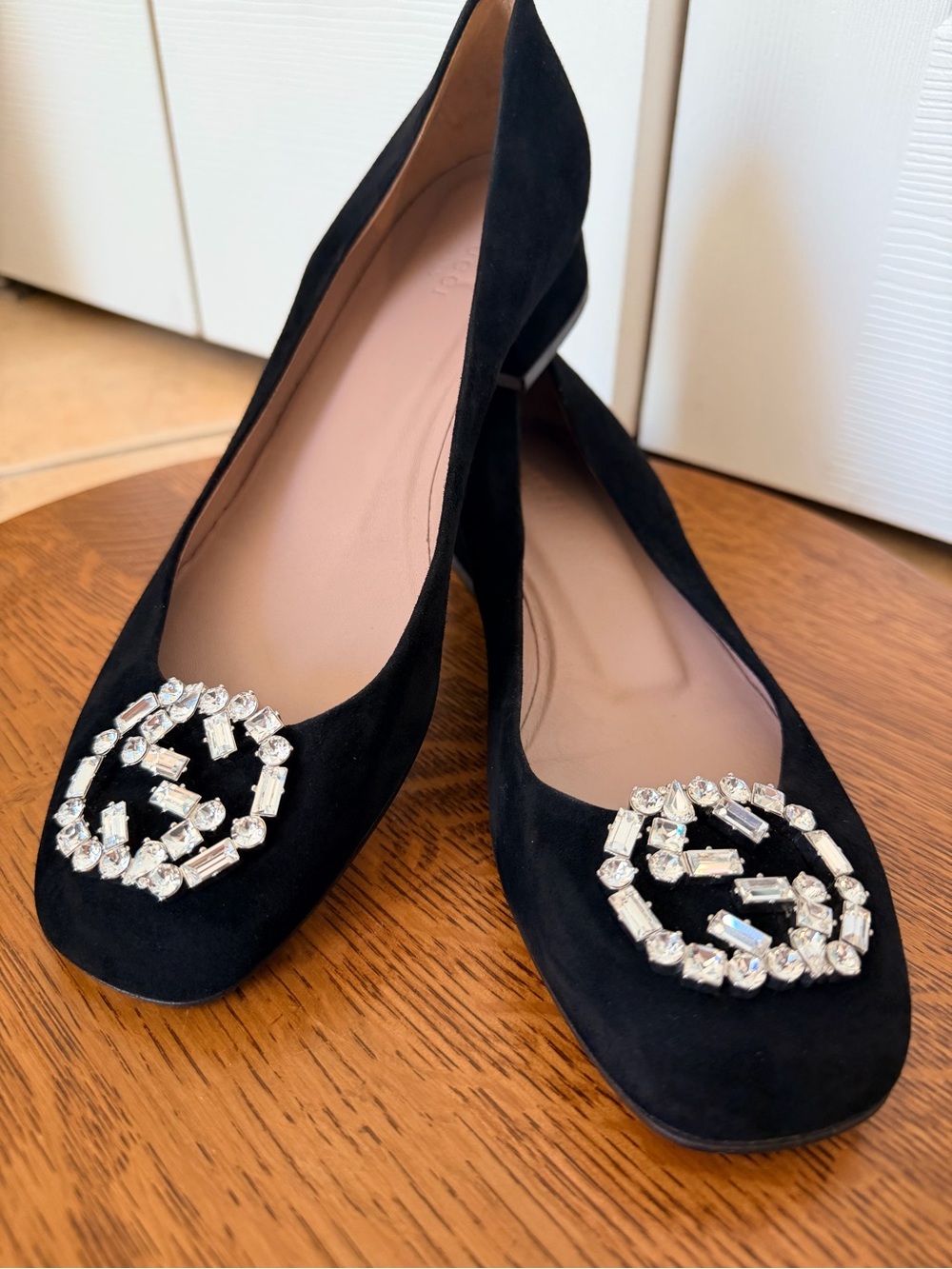 Gucci Black Suede Crystal-Embellished Women's Low Heels